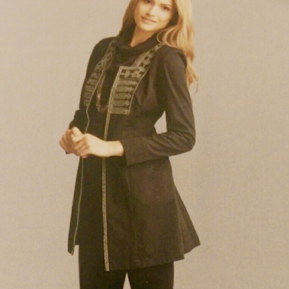 CAbi Army Green Embroidered Long Blazer Jacket